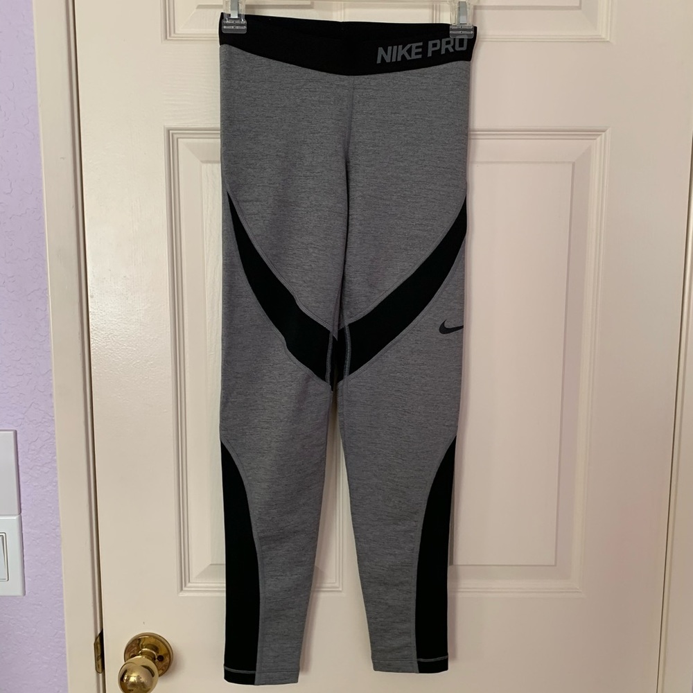 Nike Pro Grey and Black Leggings Girls Size Large